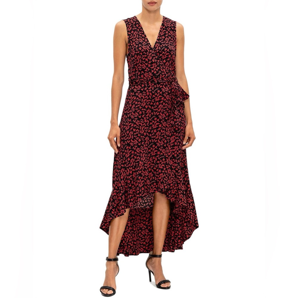GANNI - PRINTED CREPE SLEEVELESS MIDI WRAP DRESS WITH BELT - Picture 2 of 11